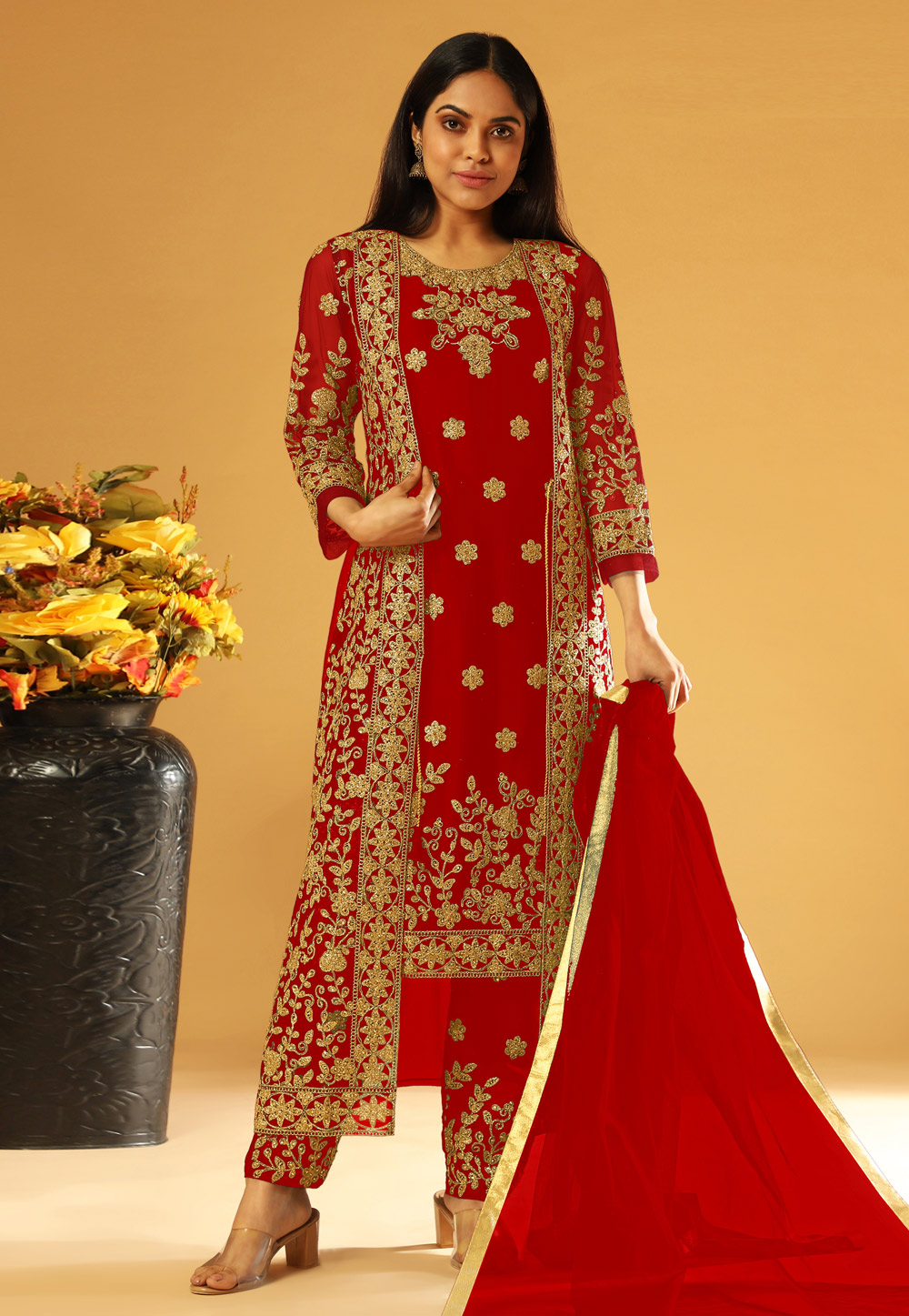Red Net Jacket Style Suit 239259