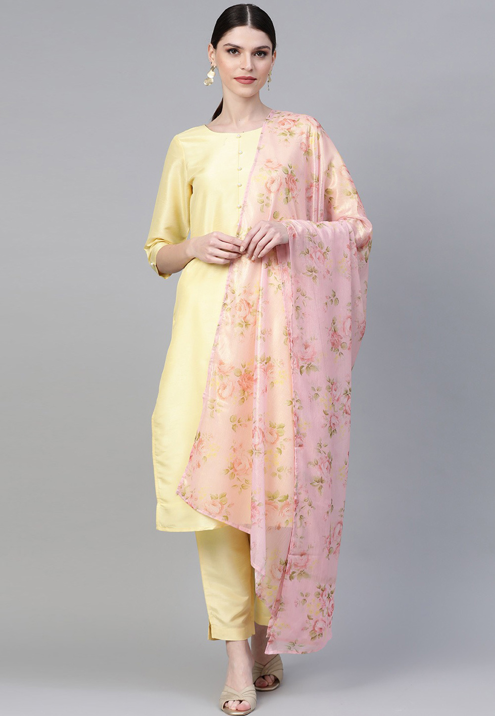 Yellow Silk Readymade Pant Style Suit 208266