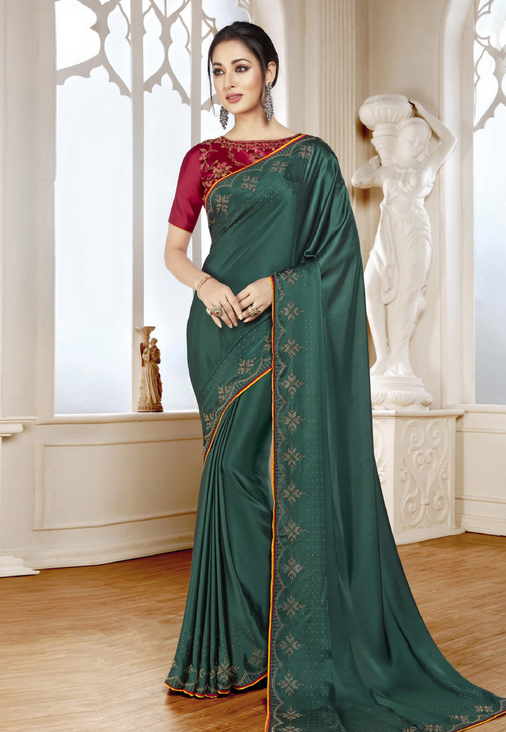Green Satin Festival Wear Saree 219163