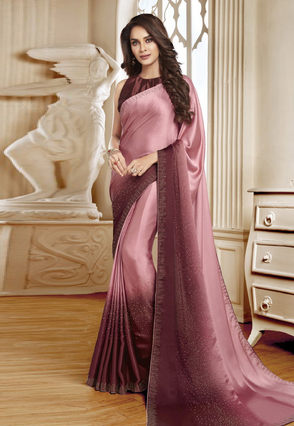 Pink Satin Designer Saree 219166