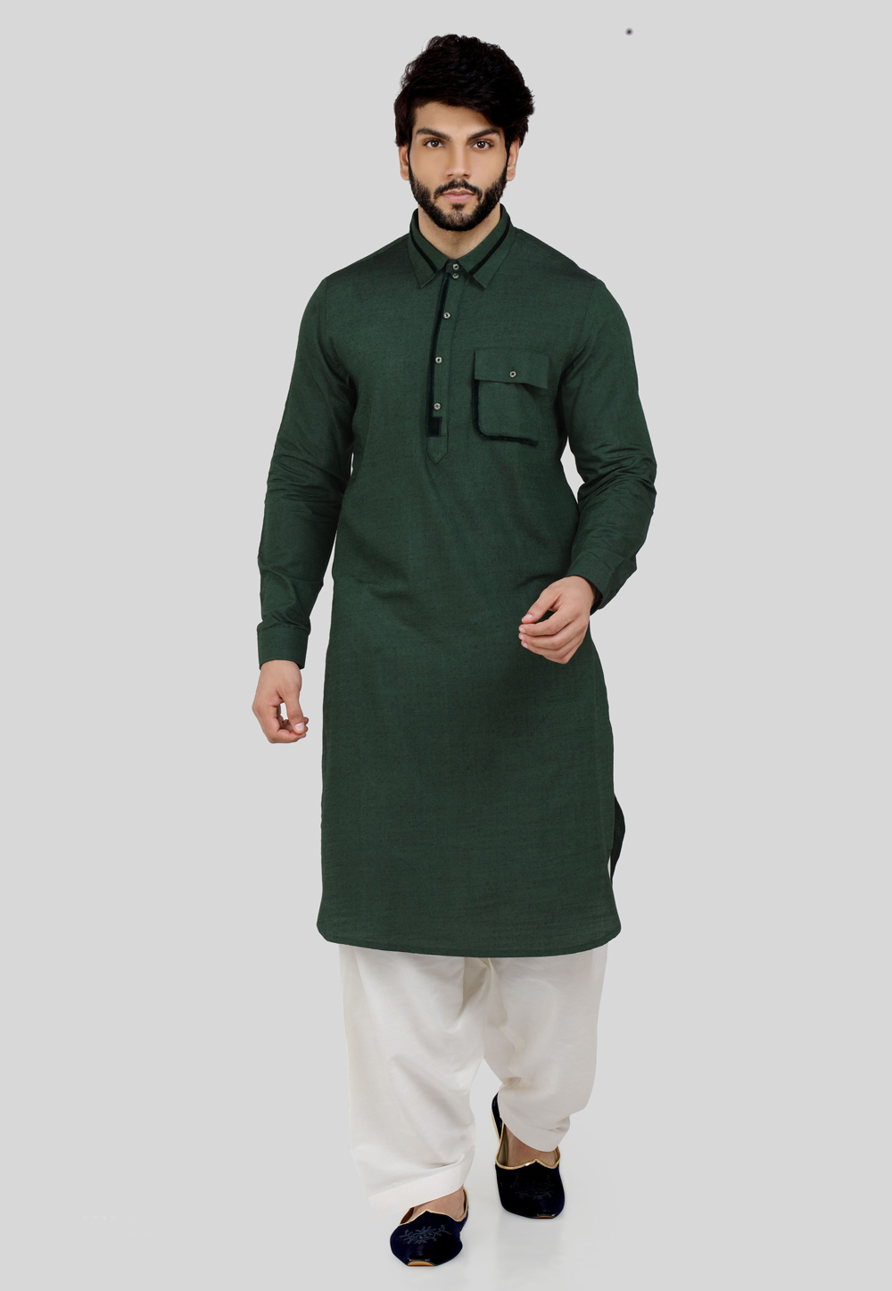 Green Poly Silk Pathani Suit 219520