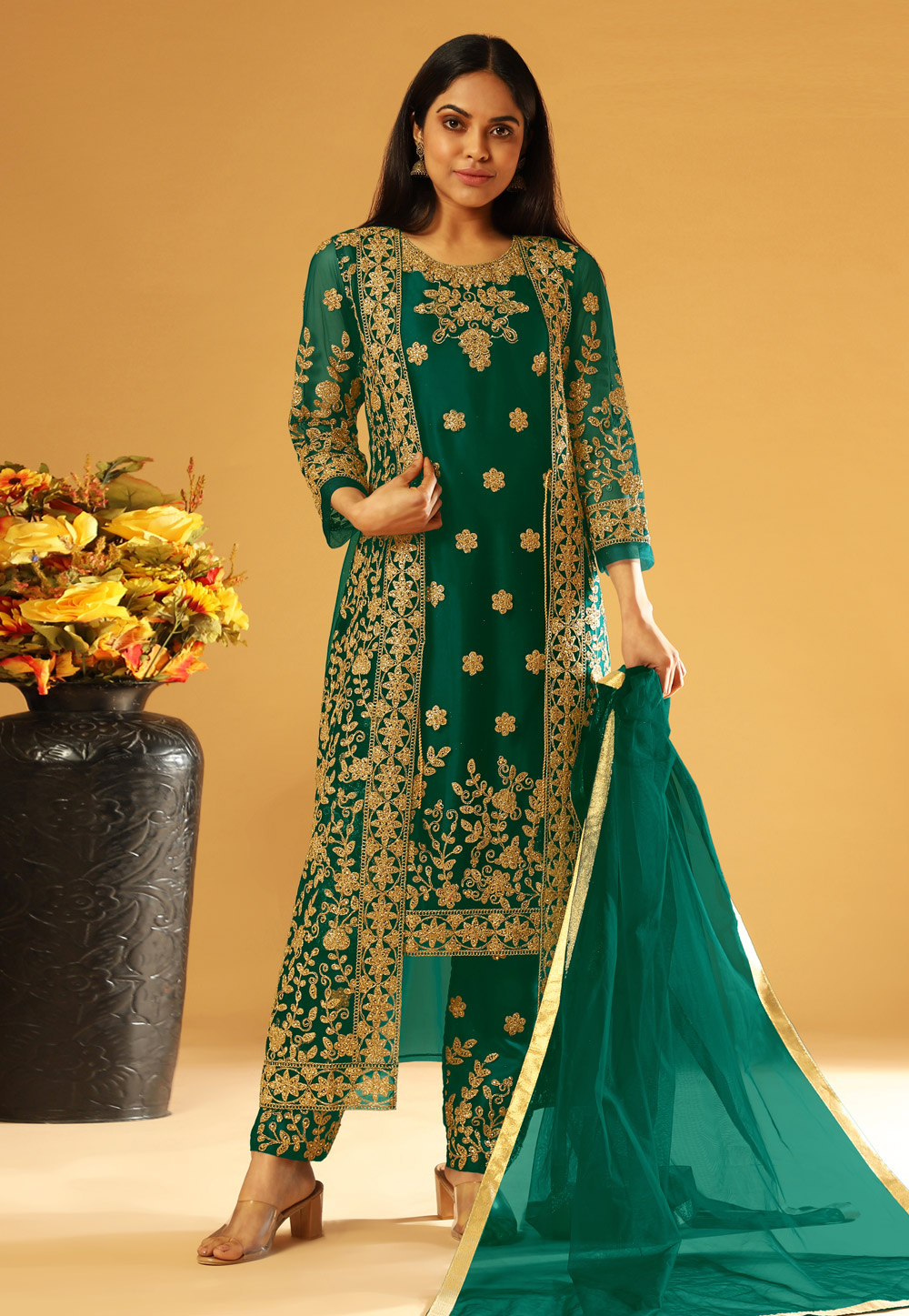 Green Net Pant Style Suit 239260
