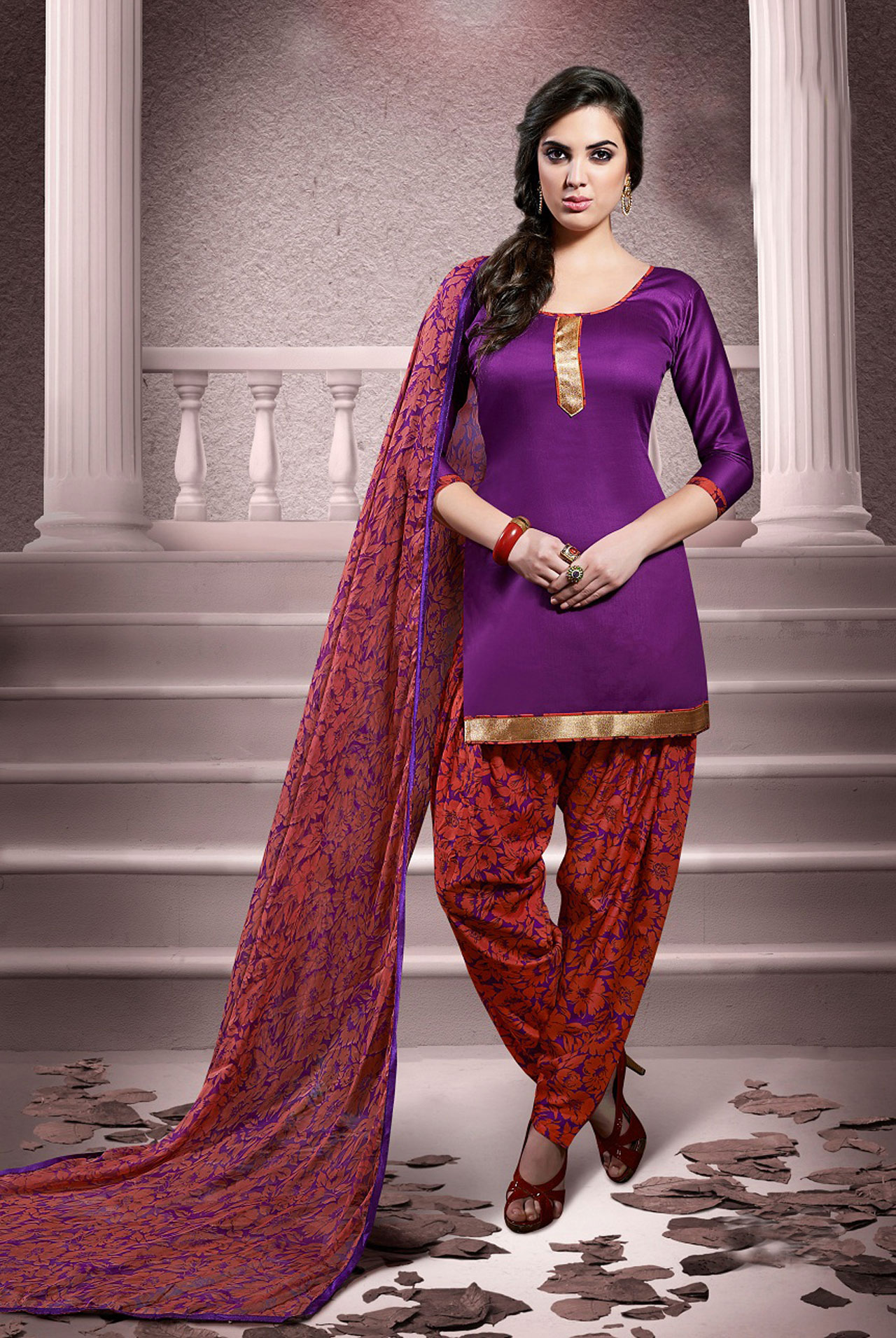 Purple Cotton Patiala Salwar Kameez 43463