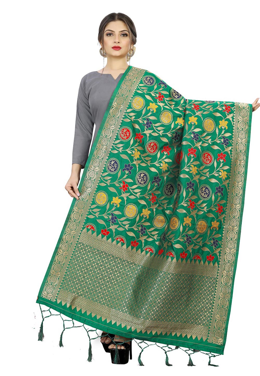 Green Banarasi Silk Dupatta 219242
