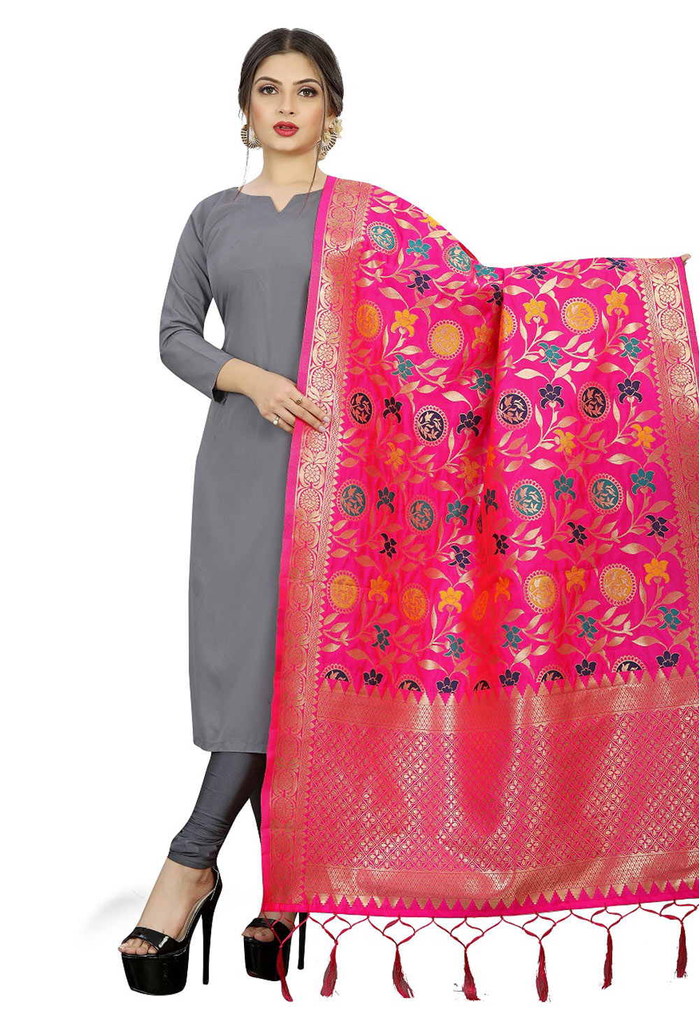 Pink Banarasi Silk Dupatta 219245