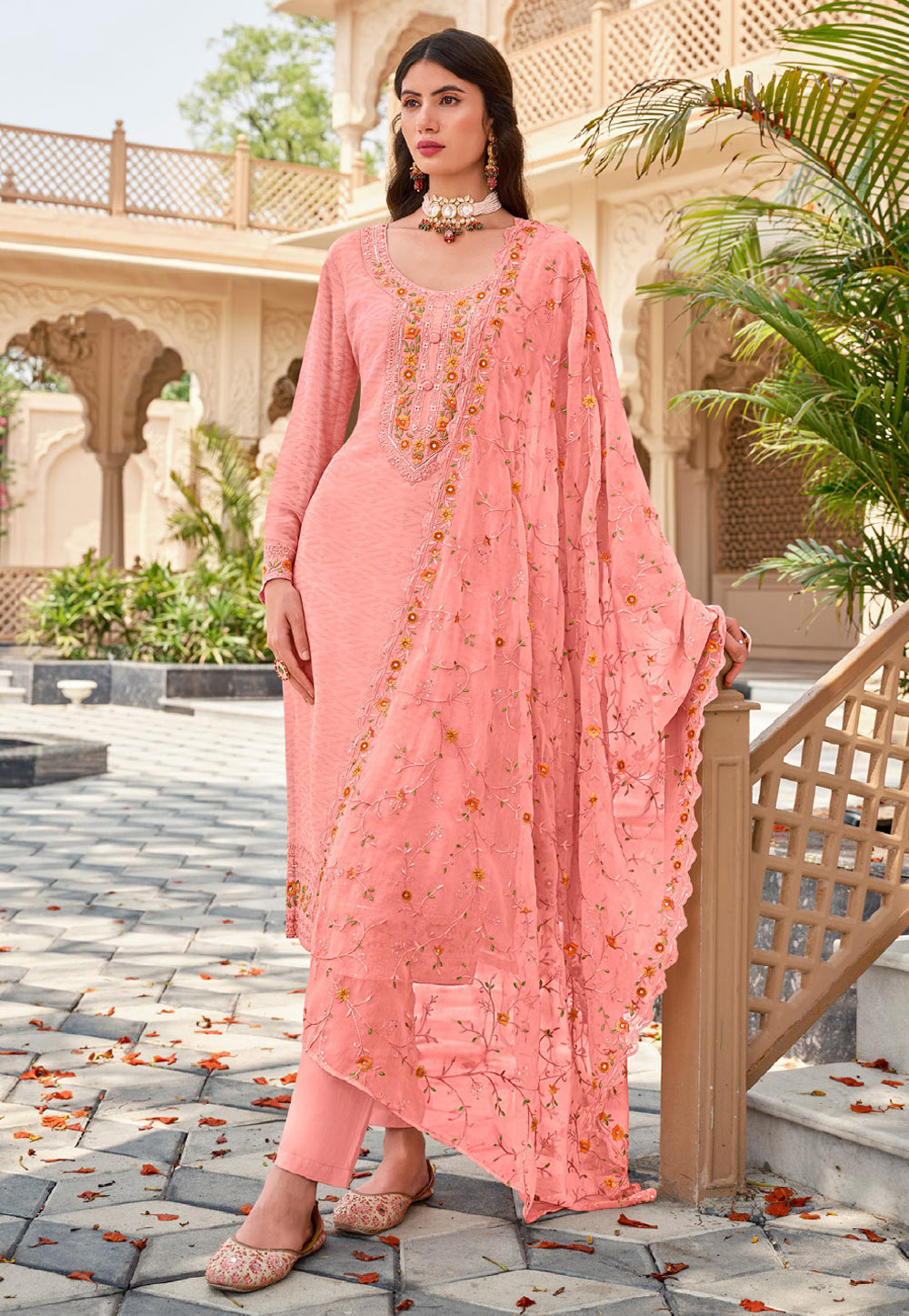 Pink Georgette Straight Suit 274822