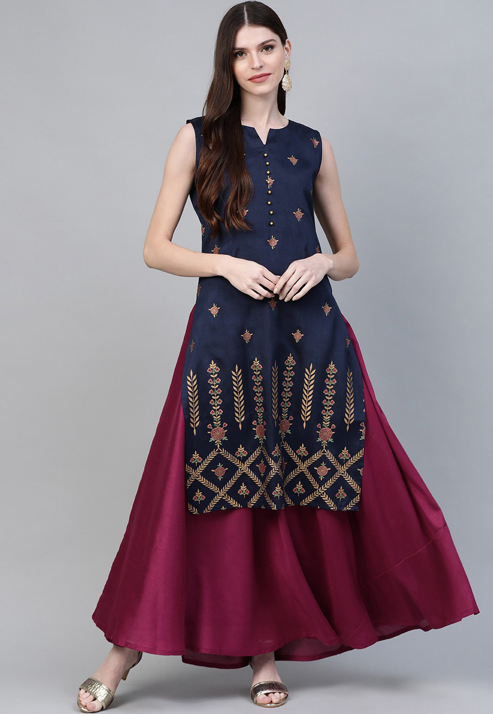 Navy Blue Silk Readymade Jacket Style Suit 208269