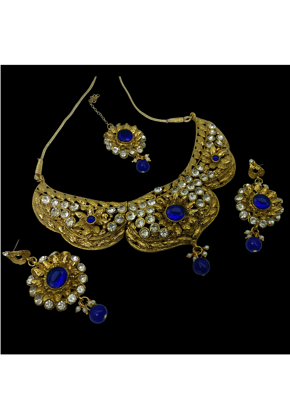 Sapphire Blue Uncut Kundan/Polki Modern Look Necklace Set