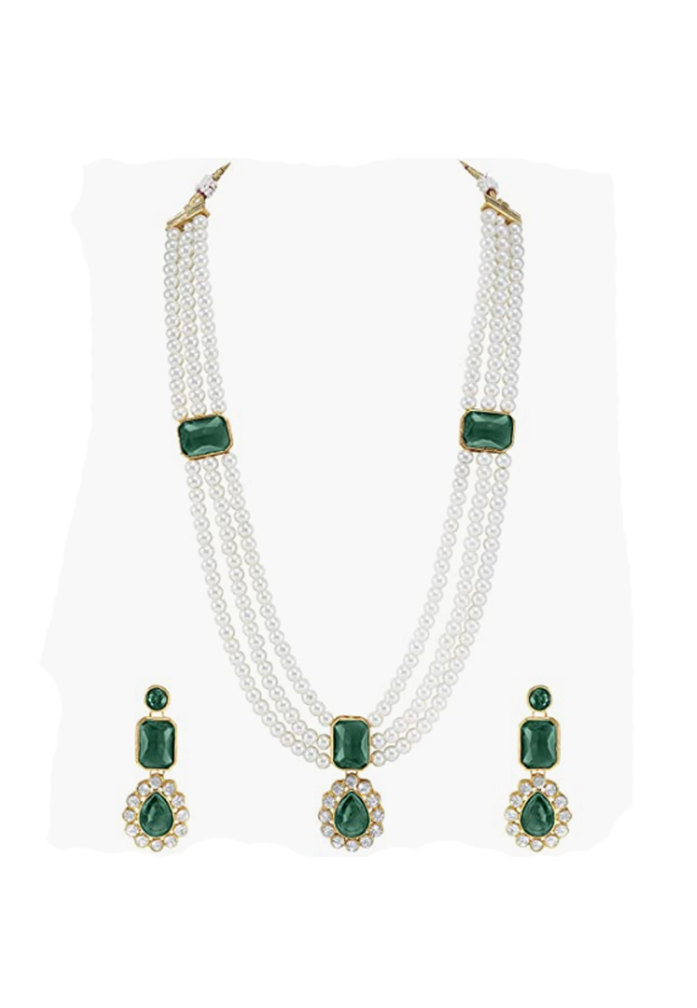 Green Alloy Austrian Diamonds And Kundan Necklace Set With Earrings 260964