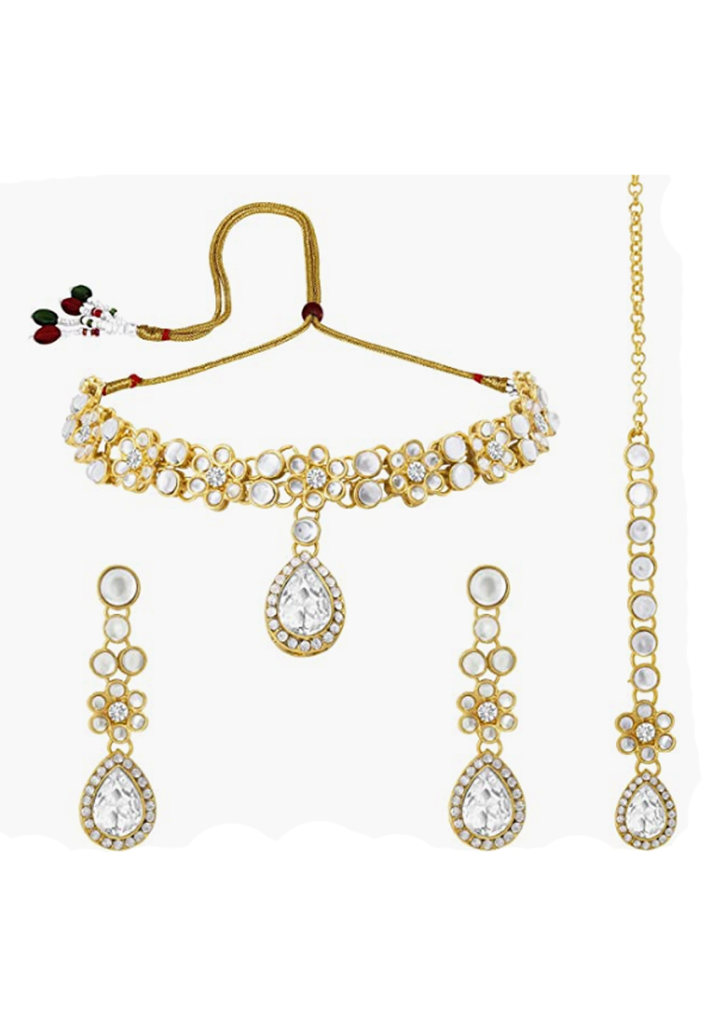 Off White Alloy Austrian Diamonds And Kundan Necklace Set With Earrings and Maang Tikka 260968