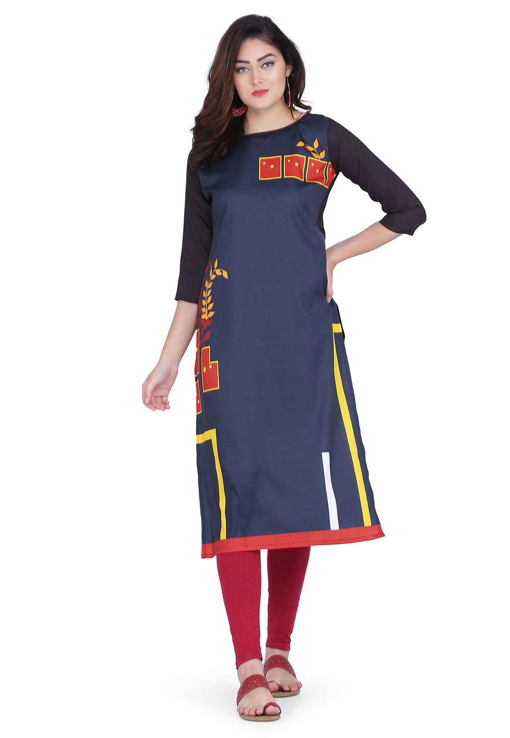 Navy Blue Crepe Printed Tunic 219413