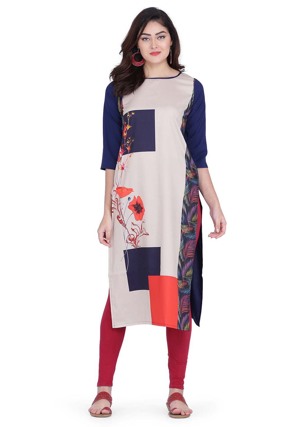 Navy Blue Crepe Printed Tunic 219415