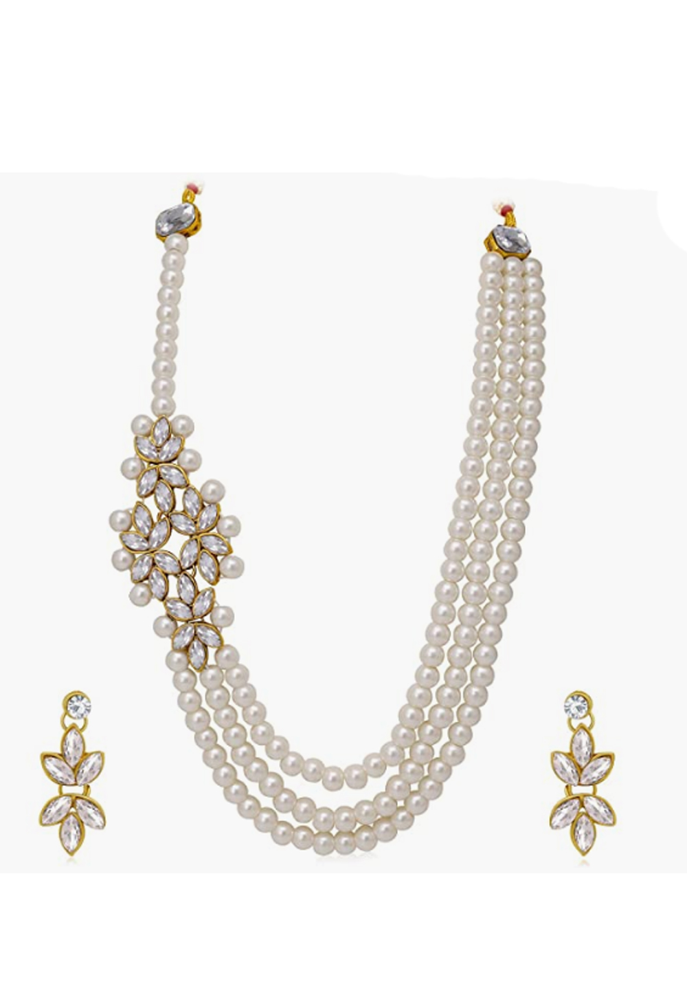 Off White Alloy Austrian Diamonds And Kundan Necklace Set With Earrings 260969