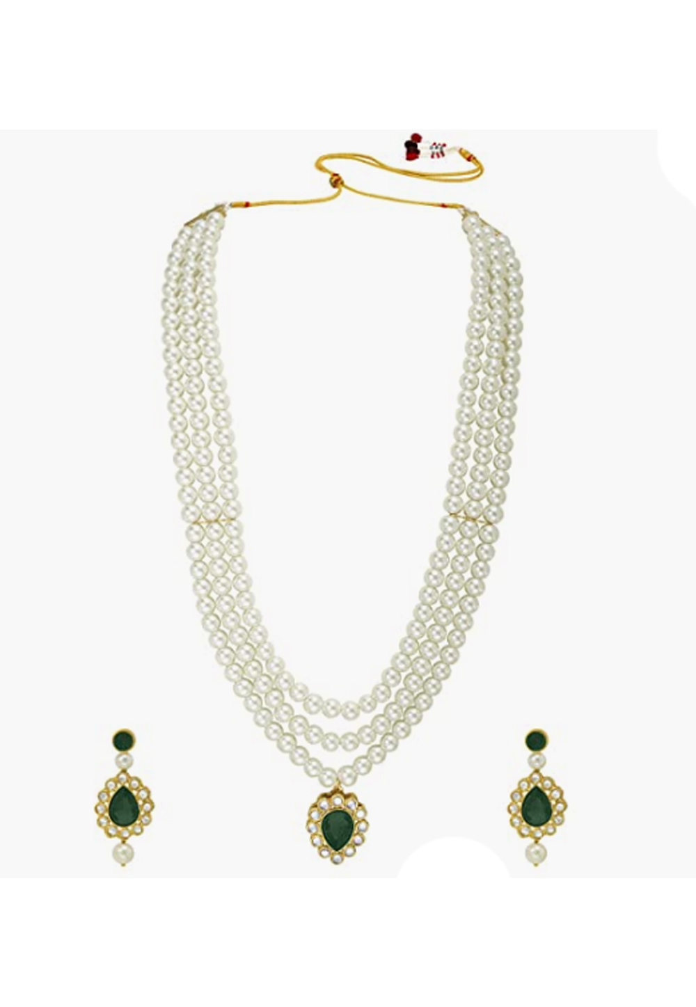 Green Alloy Austrian Diamonds And Kundan Necklace Set With Earrings 260970