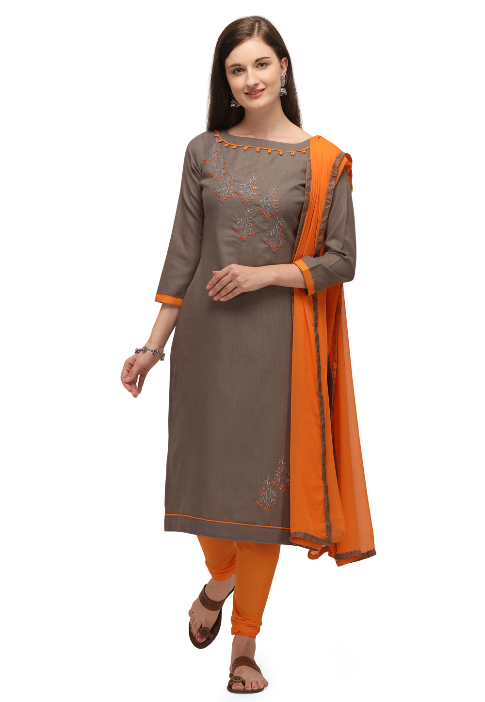 Brown Cotton Churidar Salwar Suit 219459