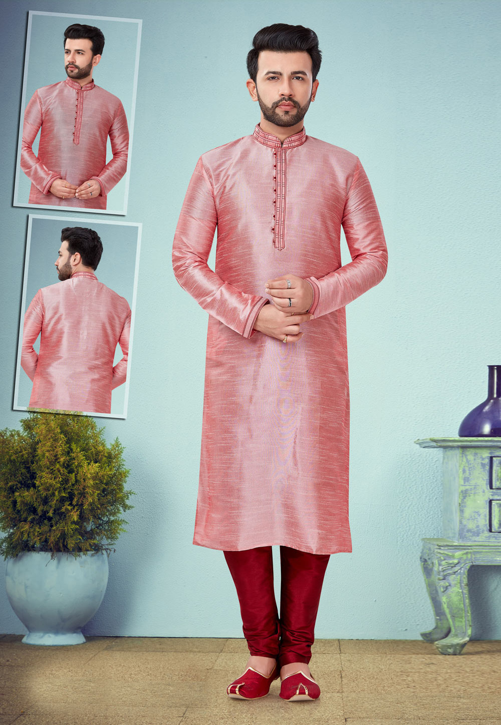Pink Dupion Silk Kurta Pajama 219578