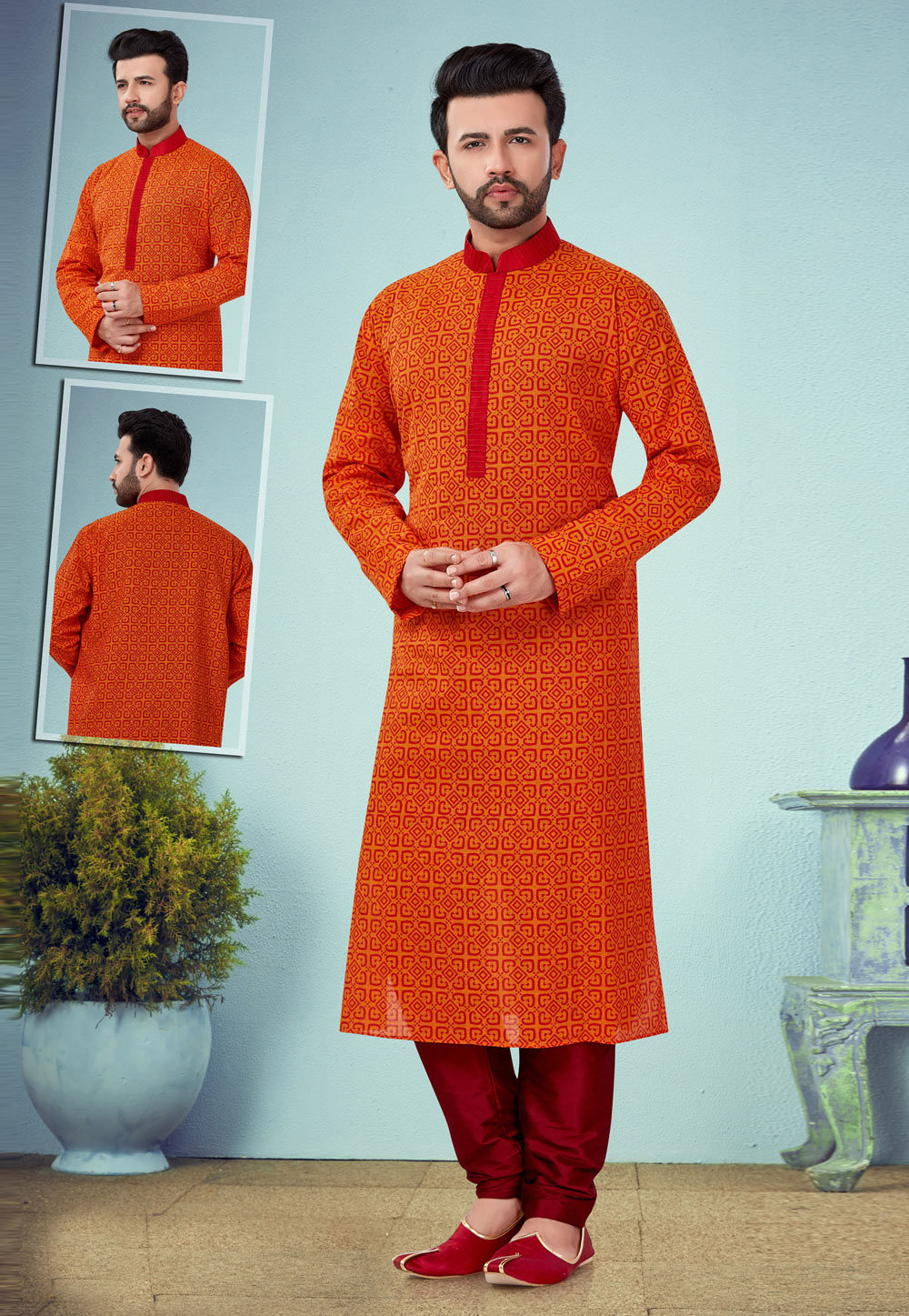 Orange Cotton Kurta Pajama 219561