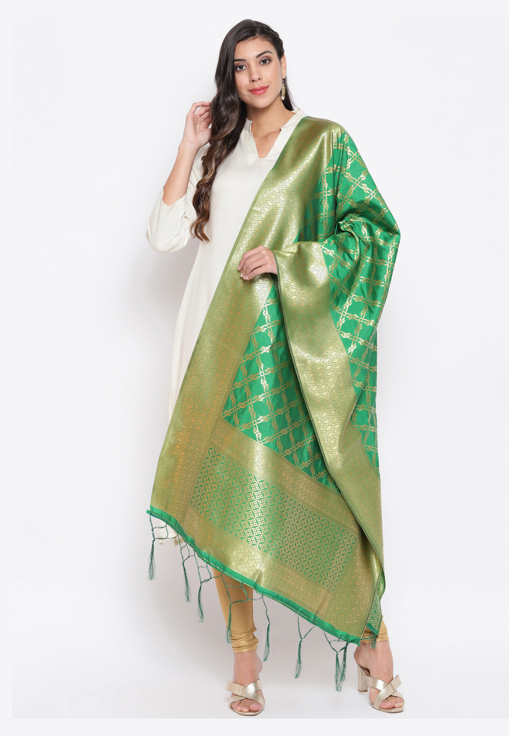 Green Banarasi Silk Dupatta 219388