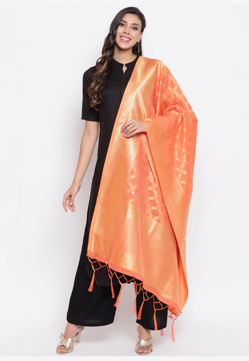Orange Banarasi Silk Dupatta 219390