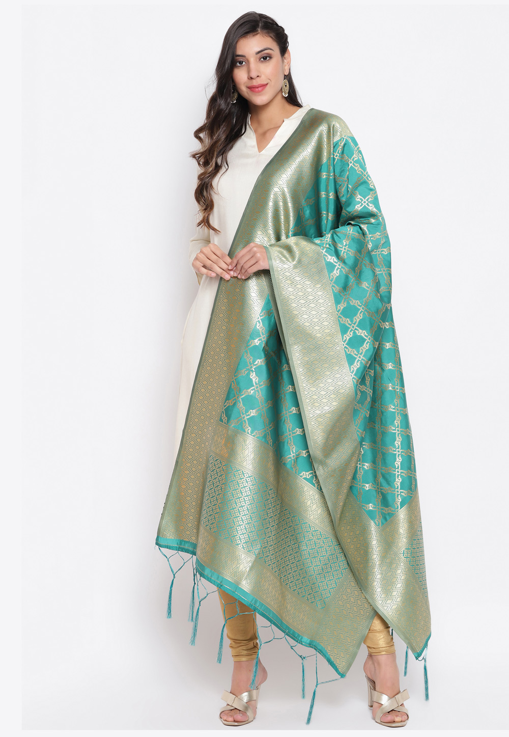 Turquoise Banarasi Silk Dupatta 219391