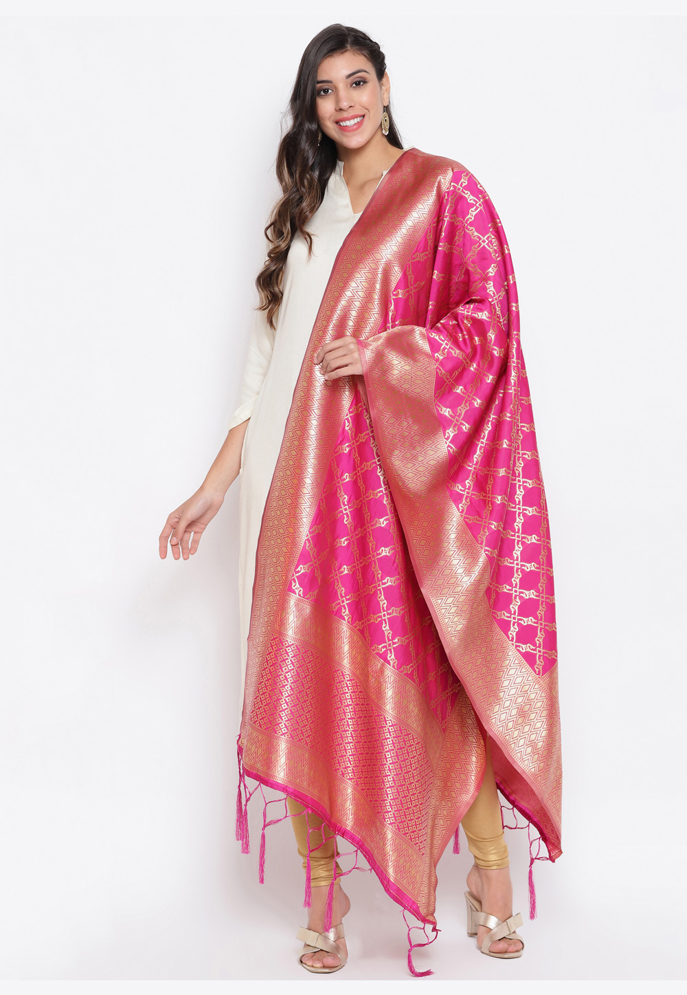Pink Banarasi Silk Dupatta 219393