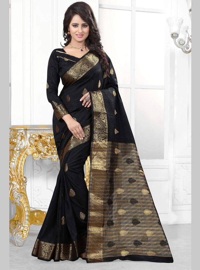 Black Banarasi Silk Saree With Blouse 71991
