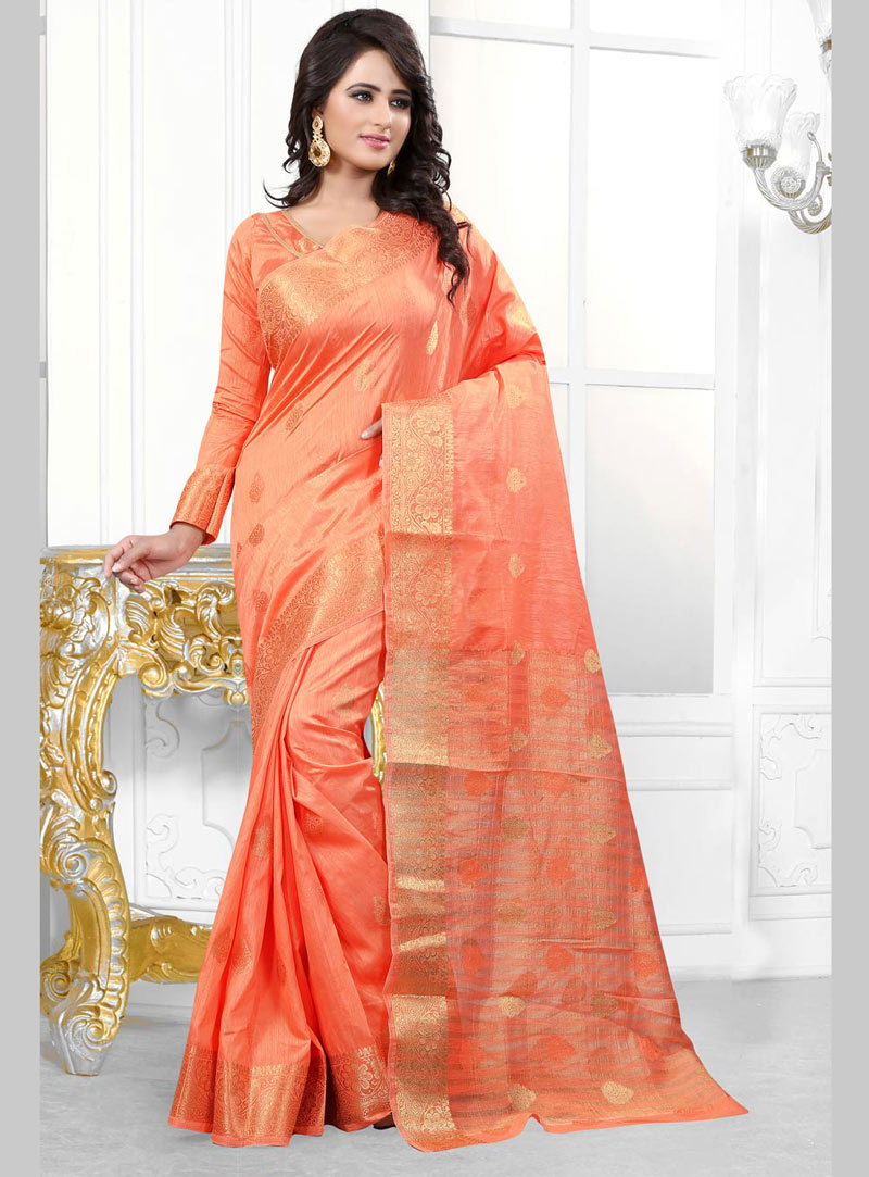 Orange Banarasi Silk Saree With Blouse 71993