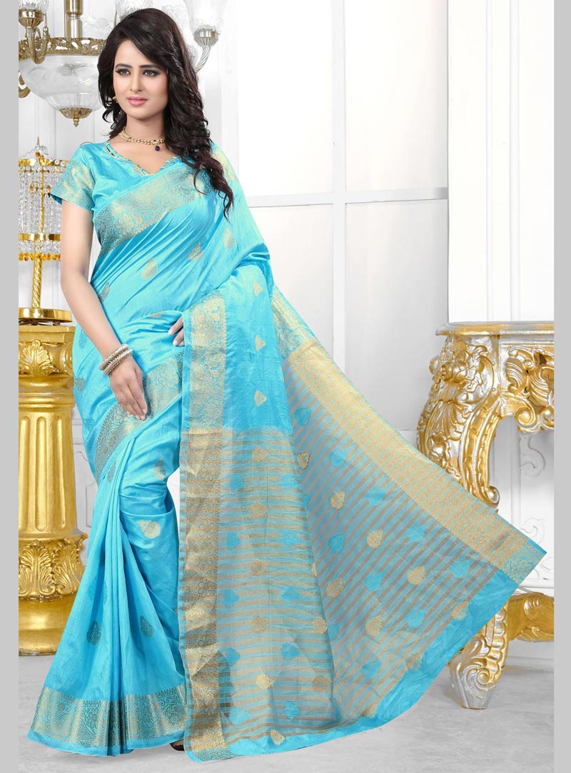 Sky Blue Banarasi Silk Saree With Blouse 71994