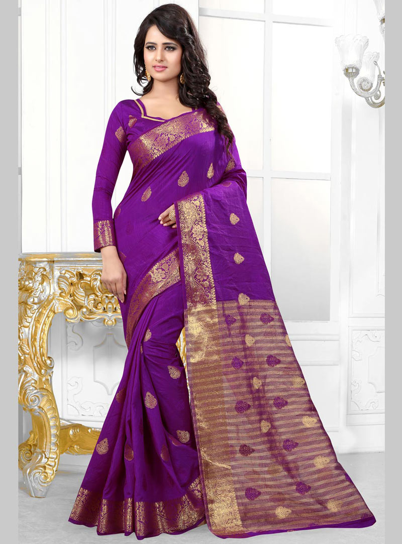 Dark Purple Banarasi Silk Saree With Blouse 71996