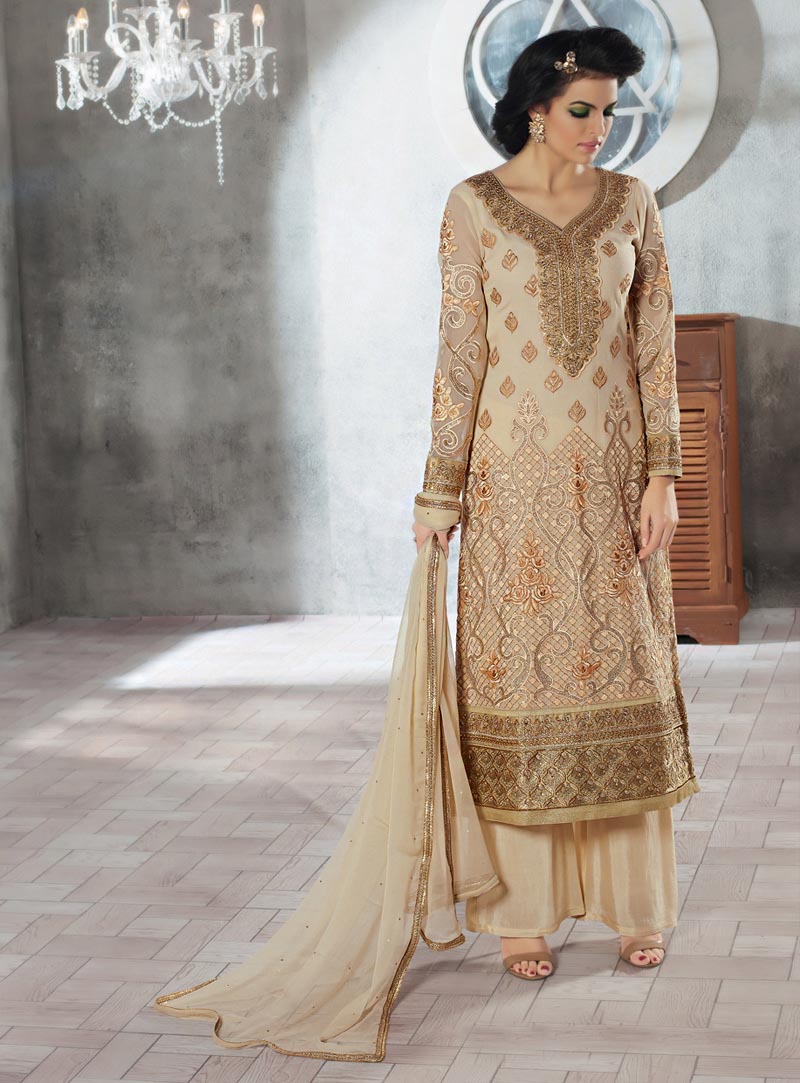 Beige Georgette Palazzo Style Suit 67076