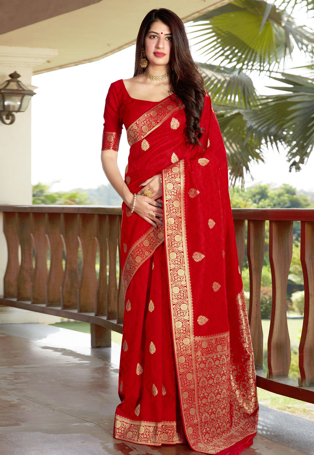Red Silk Saree With Blouse 219937