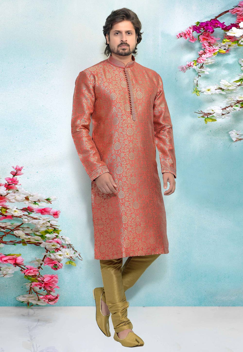 Pink Jacquard Silk Kurta Pajama 220332