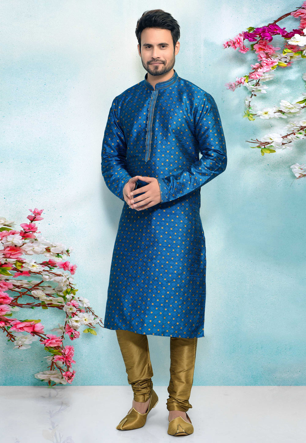 Blue Banarasi Silk Kurta Pajama 220352