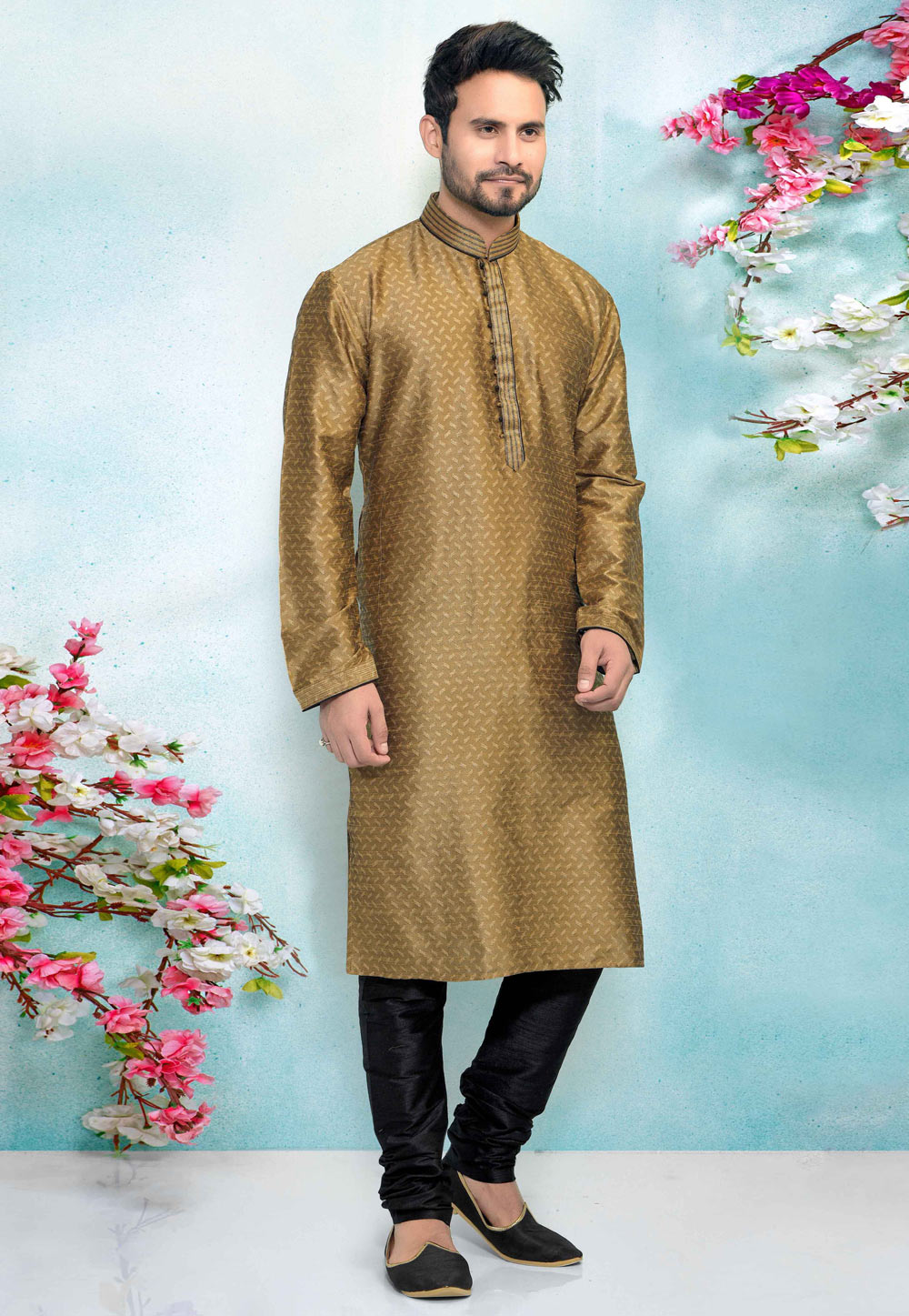 Brown Banarasi Silk Kurta Pajama 220354