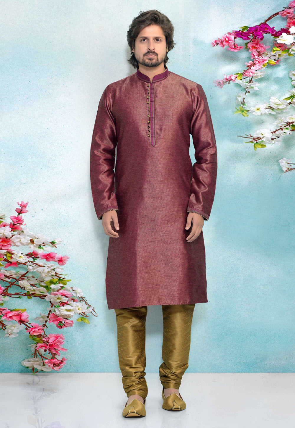 Purple Banarasi Silk Kurta Pajama 220357
