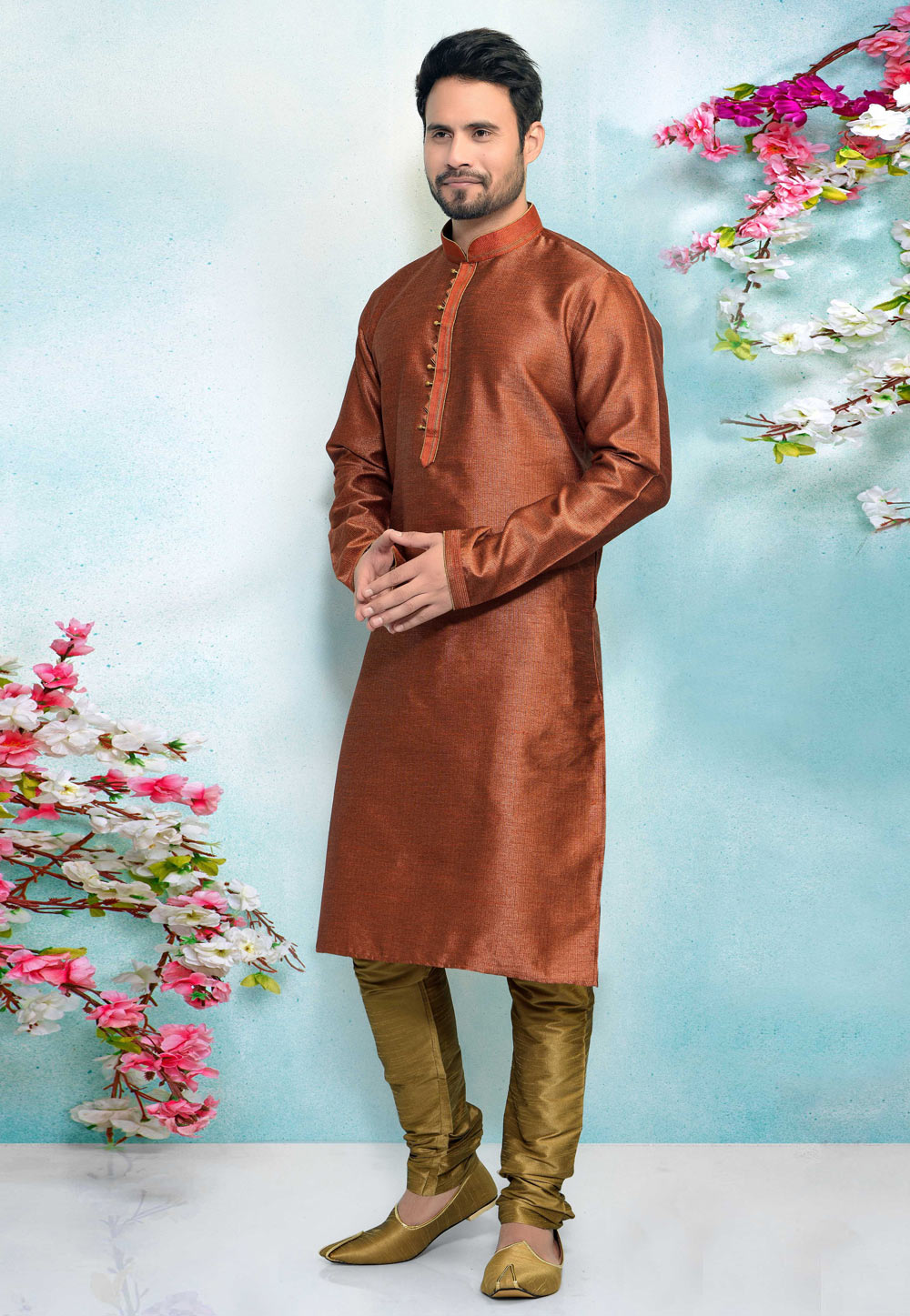 Rust Banarasi Silk Kurta Pajama 220358