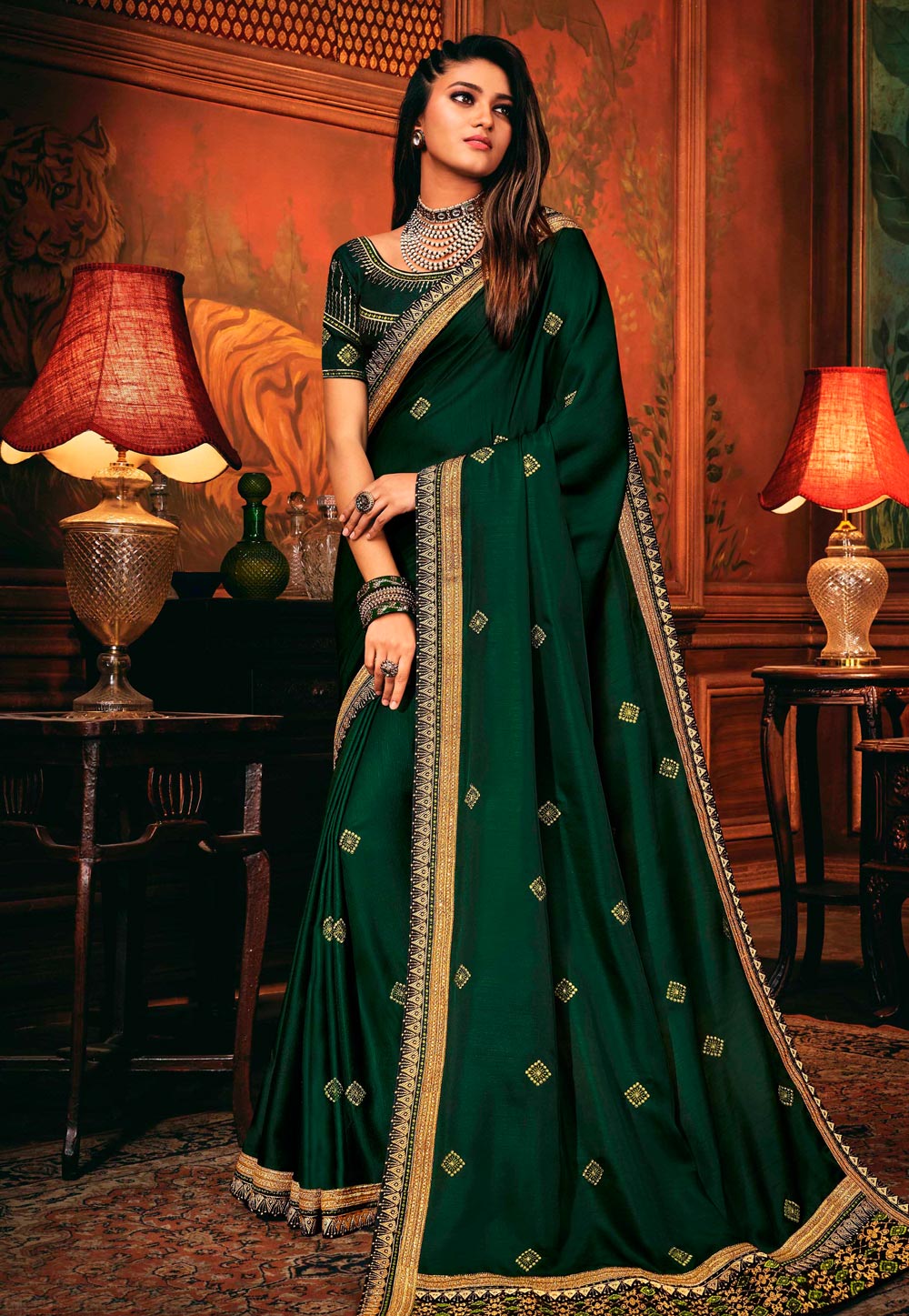Green Silk Party Wear Saree 220379