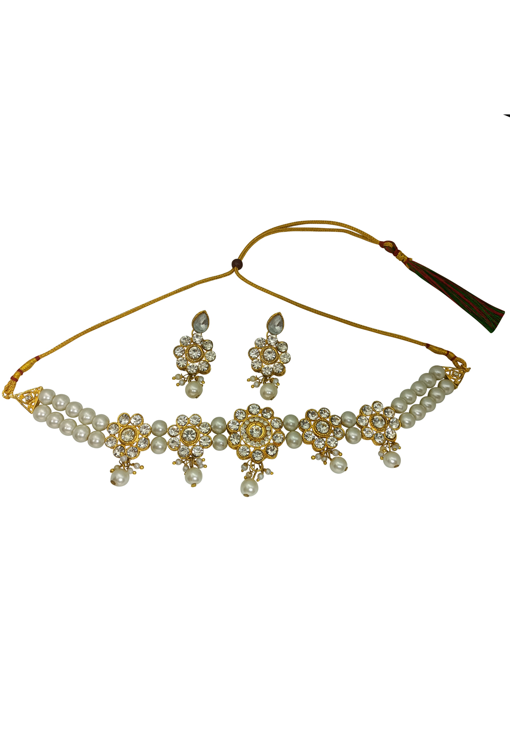 Off White Alloy Austrian Diamonds And Kundan Necklace Set With Earrings 269232