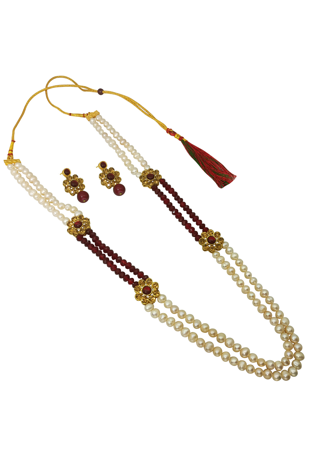 Maroon Alloy Austrian Diamonds And Kundan Necklace Set With Earrings 269241