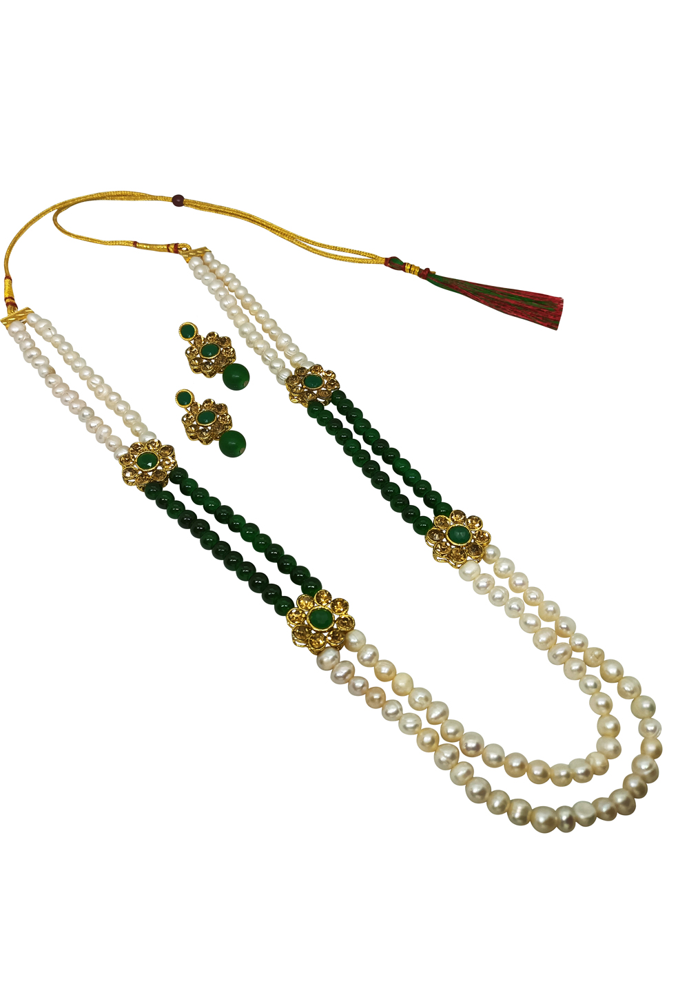 Green Alloy Austrian Diamonds And Kundan Necklace Set With Earrings 269242