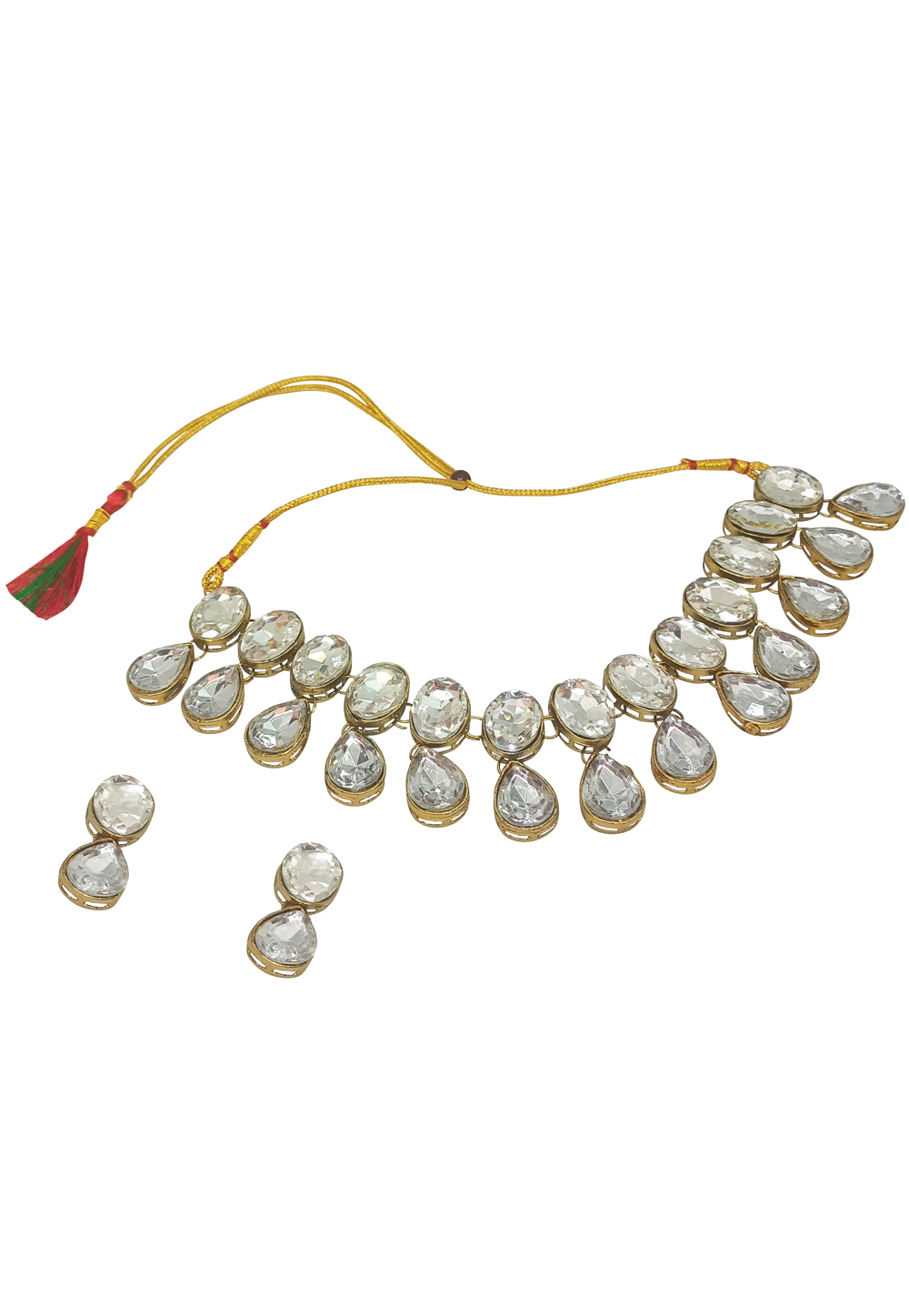 Off White Alloy Austrian Diamonds And Kundan Necklace Set With Earrings 269243