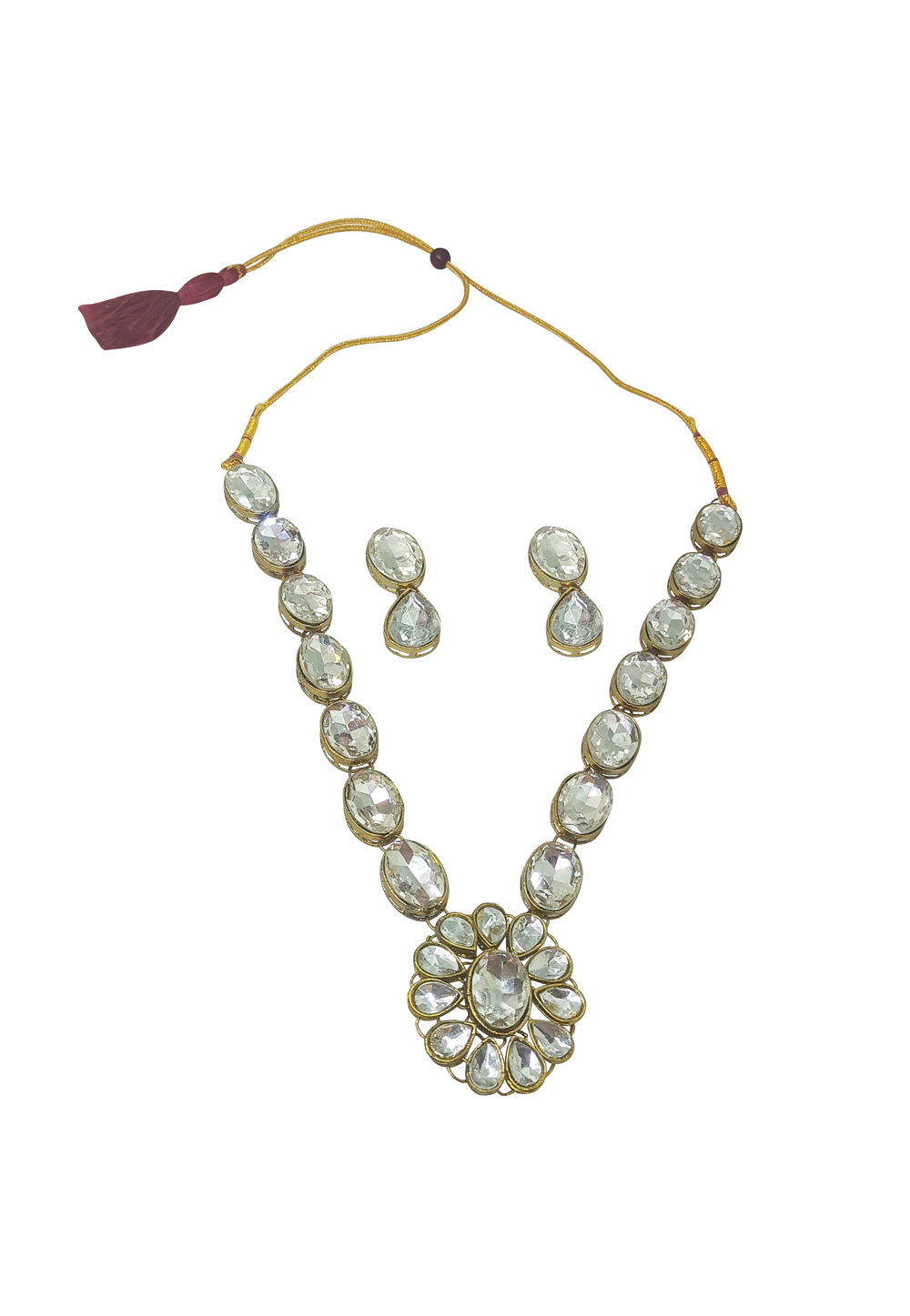 Off White Alloy Austrian Diamonds And Kundan Necklace Set With Earrings 269244