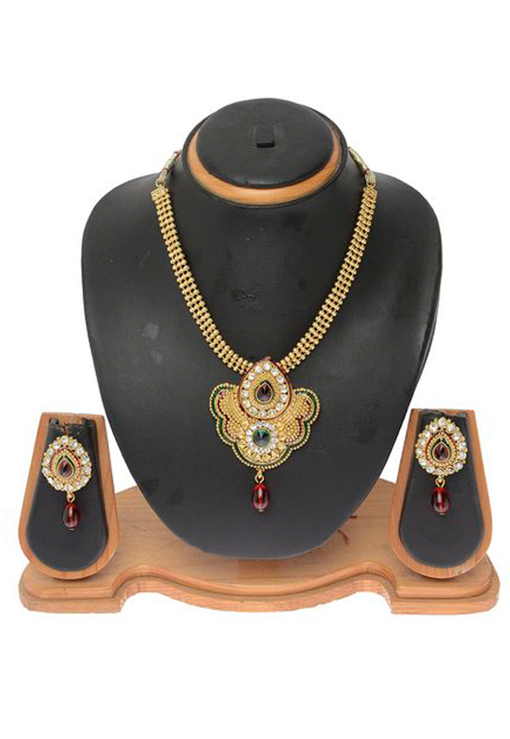Golden Alloy Austrian Diamonds And Kundan Necklace Set With Earrings 269246