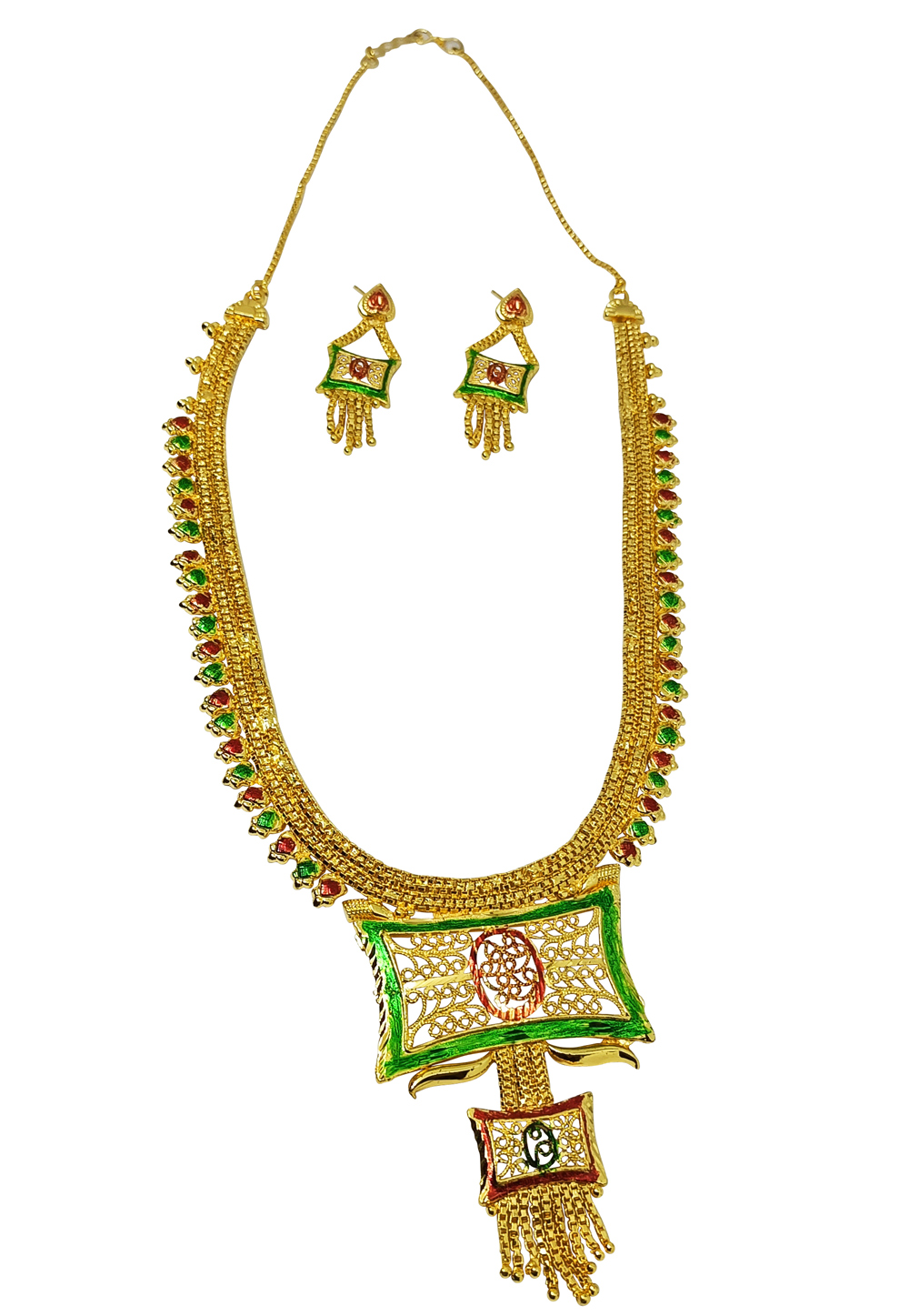 Golden Alloy Austrian Diamonds And Kundan Necklace Set With Earrings 269247