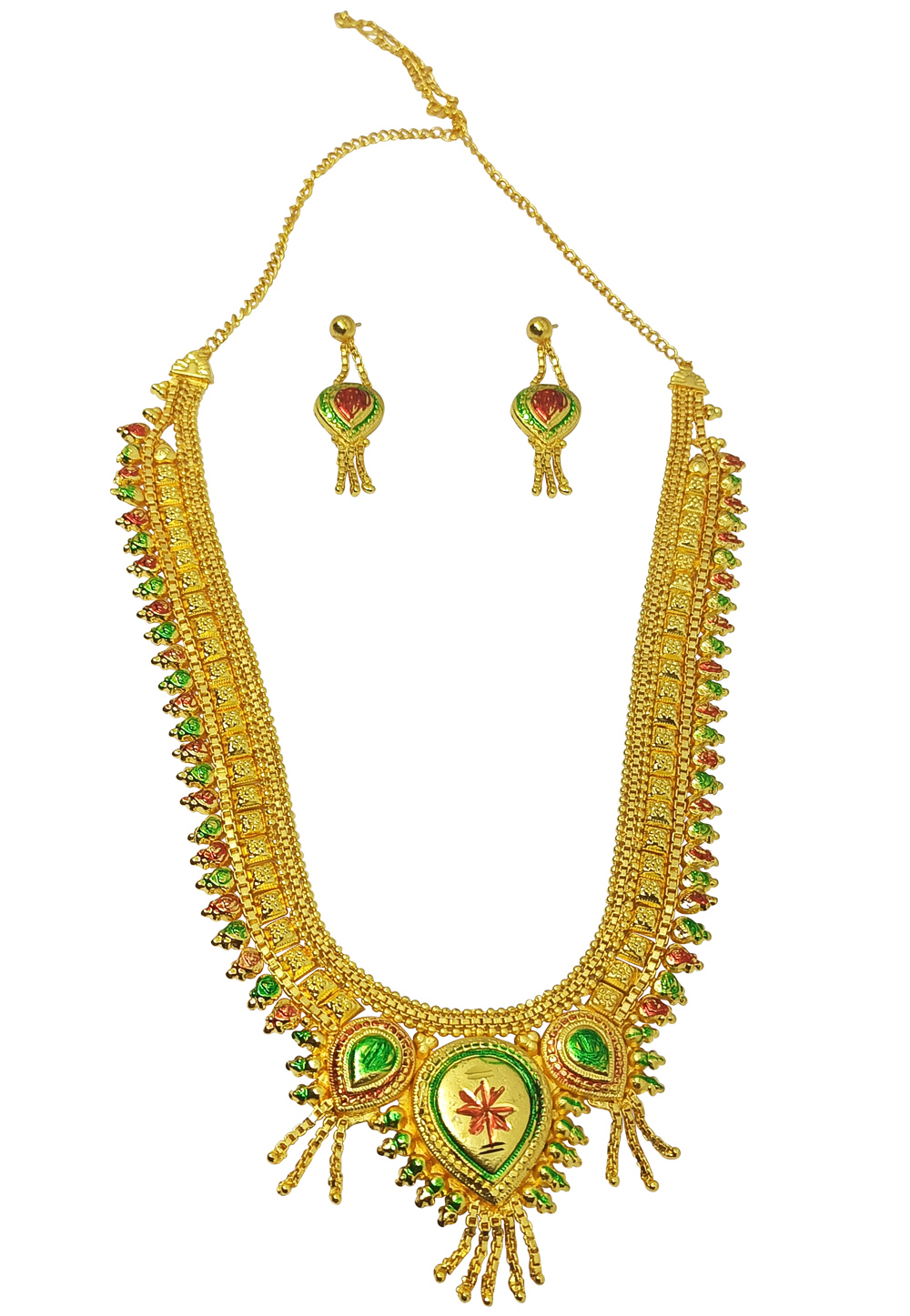 Golden Alloy Austrian Diamonds And Kundan Necklace Set With Earrings 269248