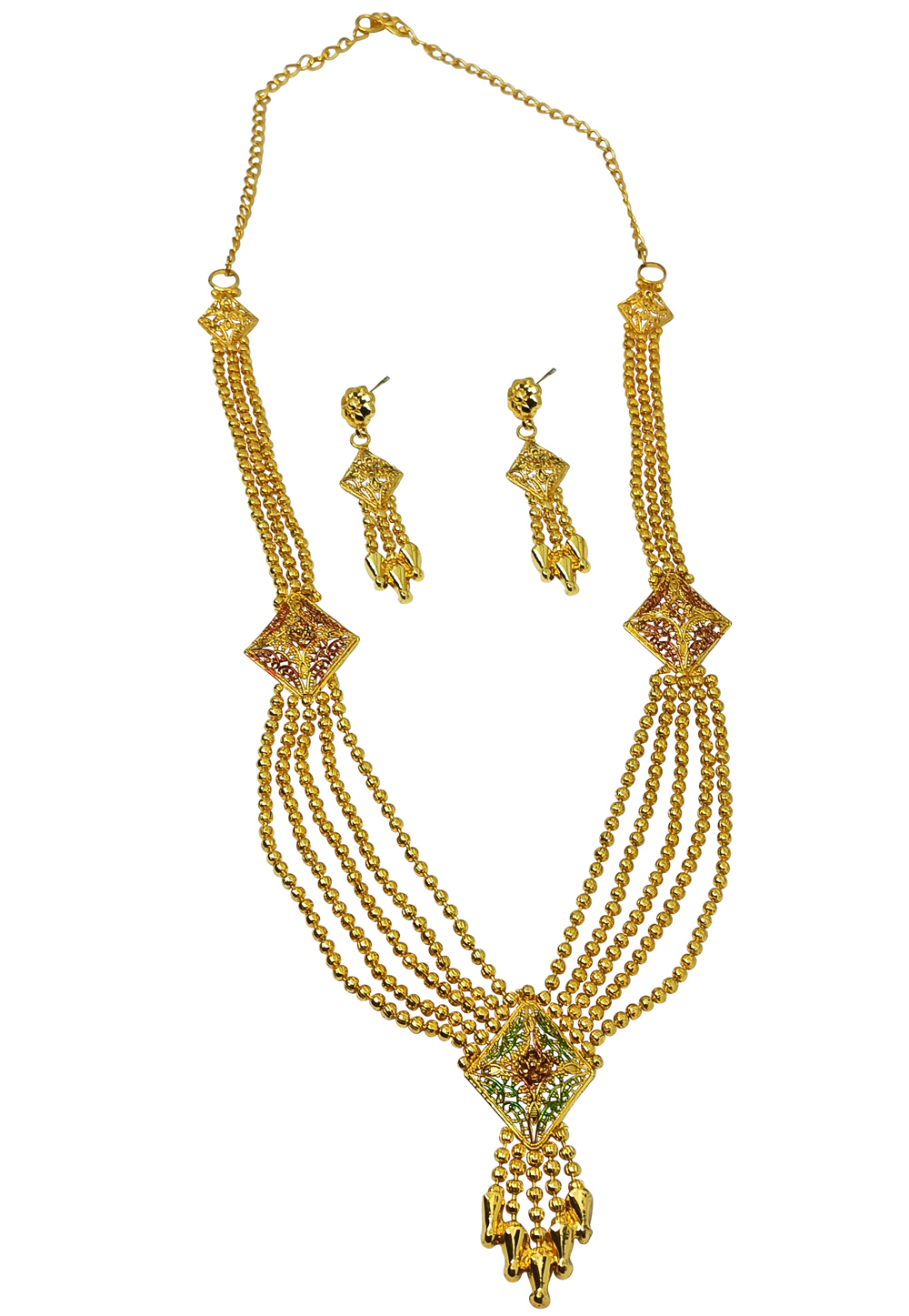 Golden Alloy Austrian Diamonds And Kundan Necklace Set With Earrings 269249
