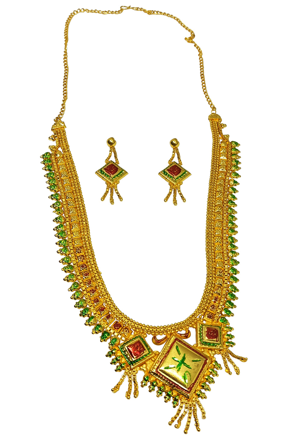 Golden Alloy Austrian Diamonds And Kundan Necklace Set With Earrings 269252