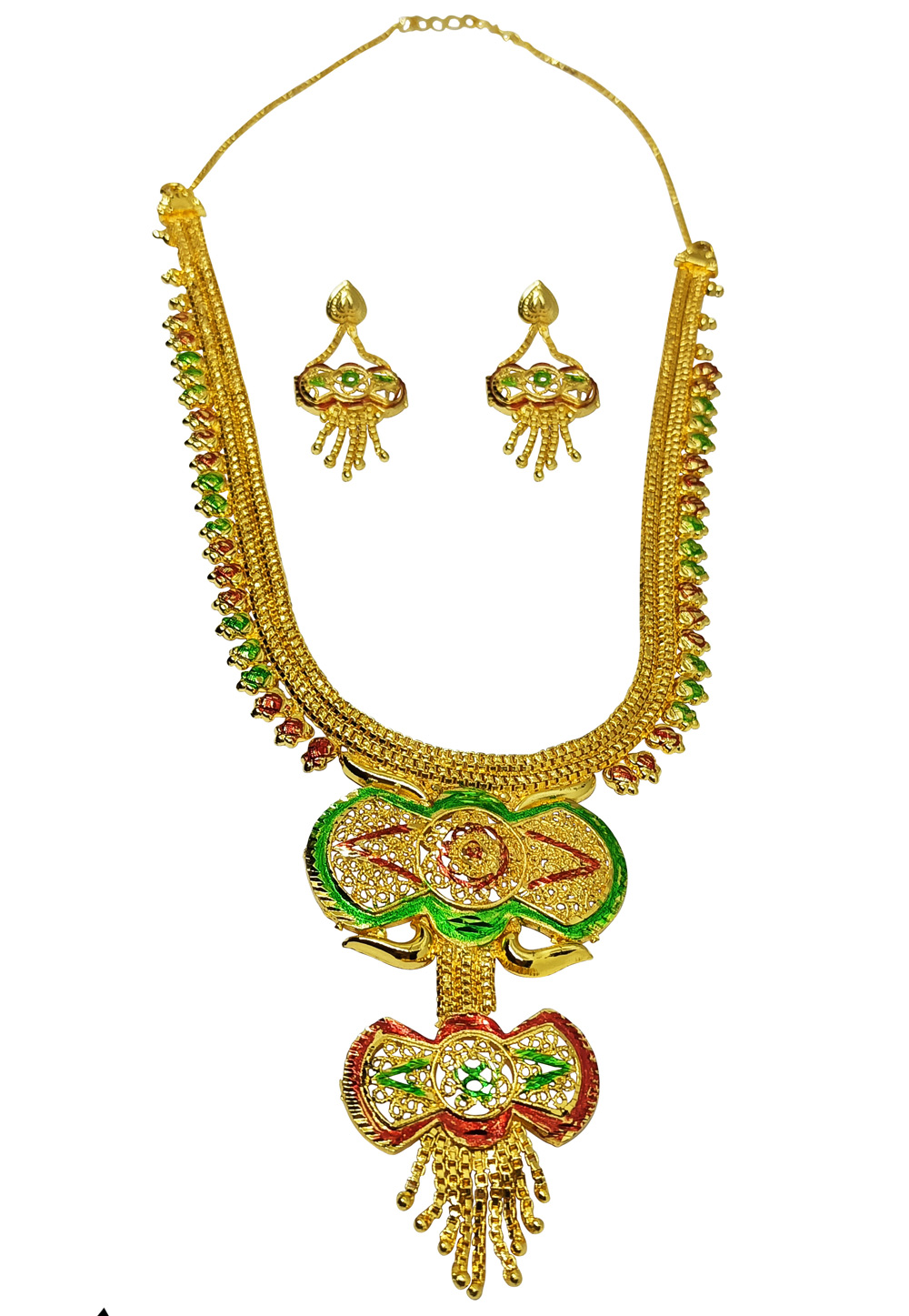 Golden Alloy Austrian Diamonds And Kundan Necklace Set With Earrings 269255