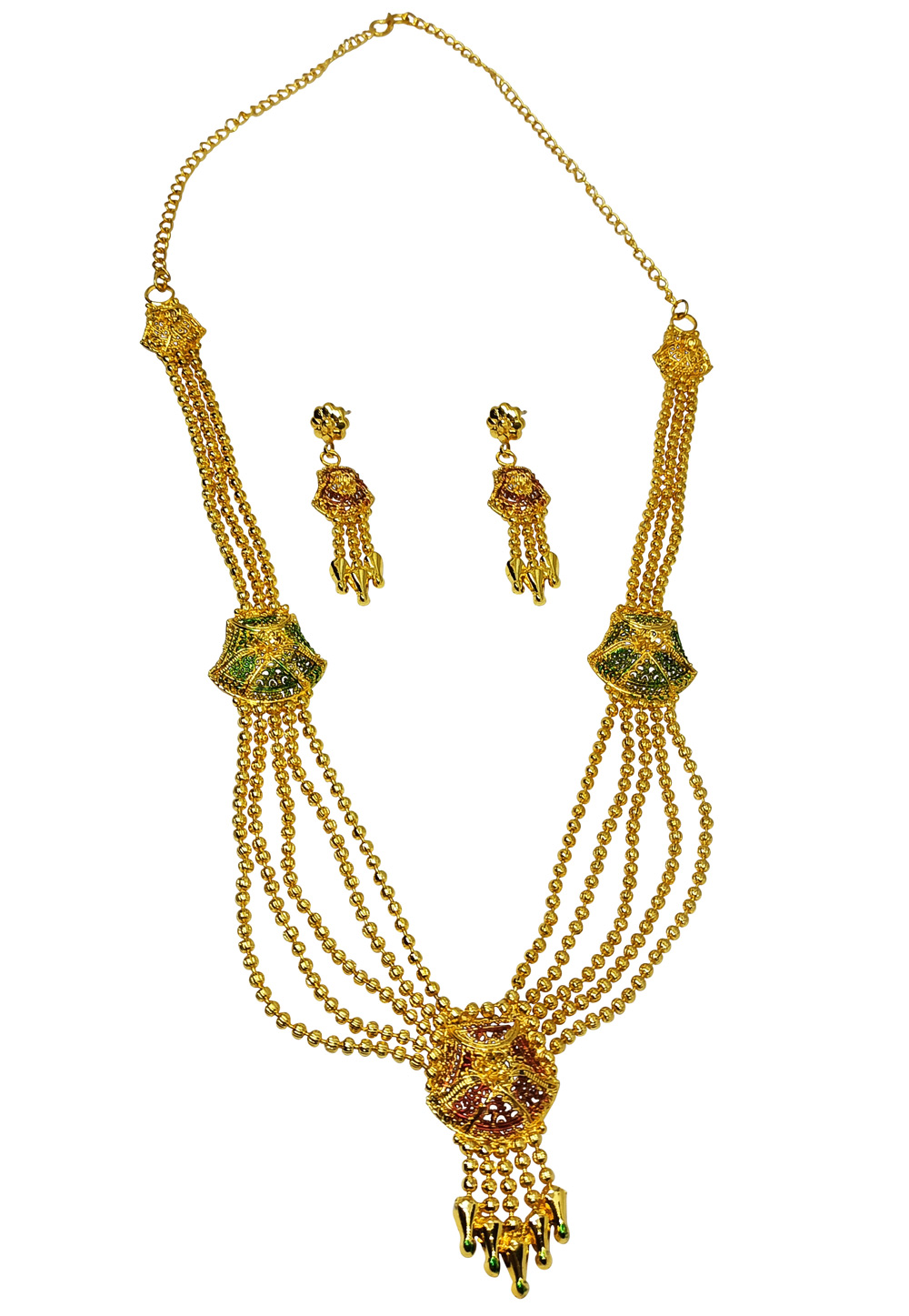 Golden Alloy Austrian Diamonds And Kundan Necklace Set With Earrings 269256