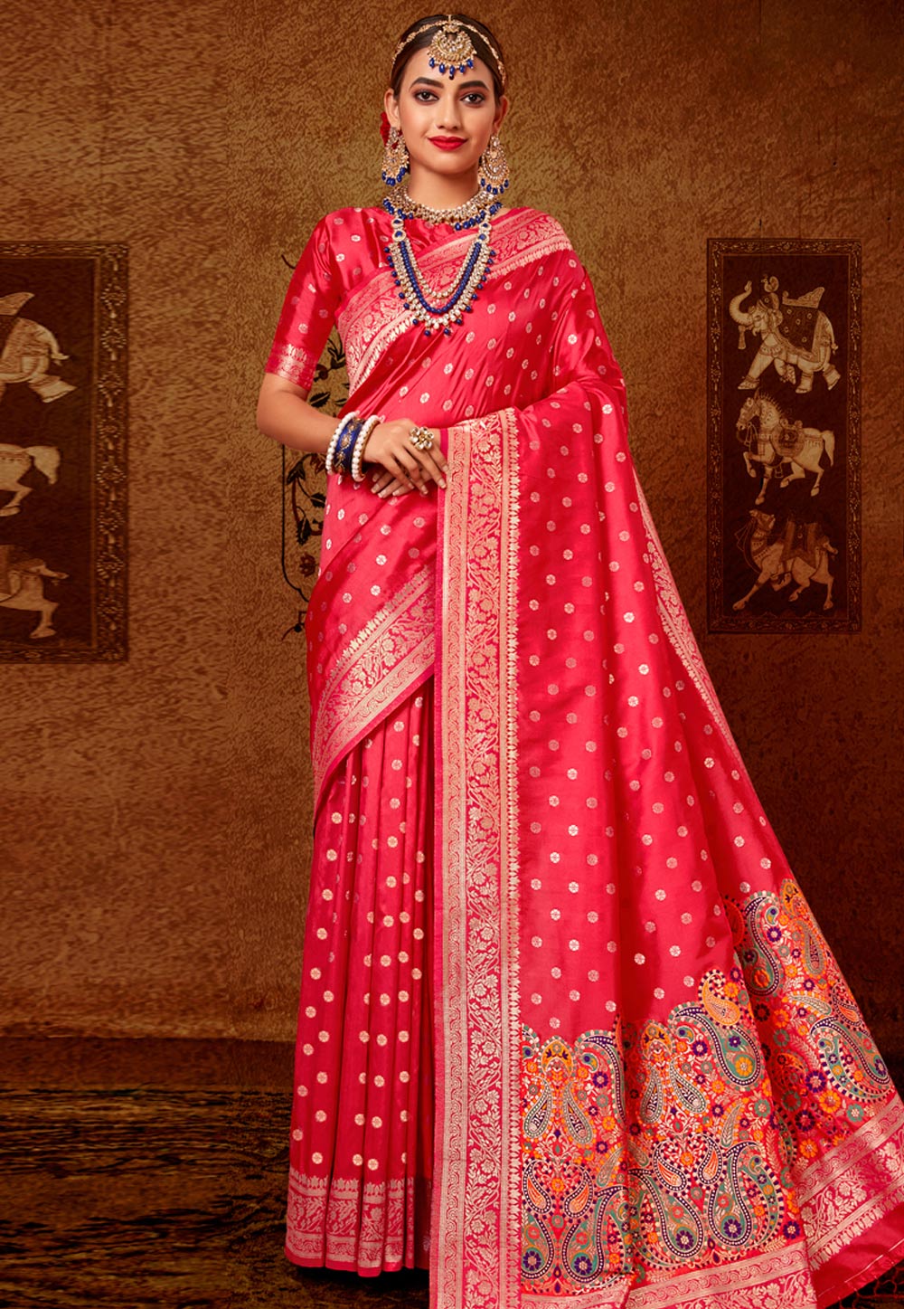 Pink Banarasi Silk Saree With Blouse 222517